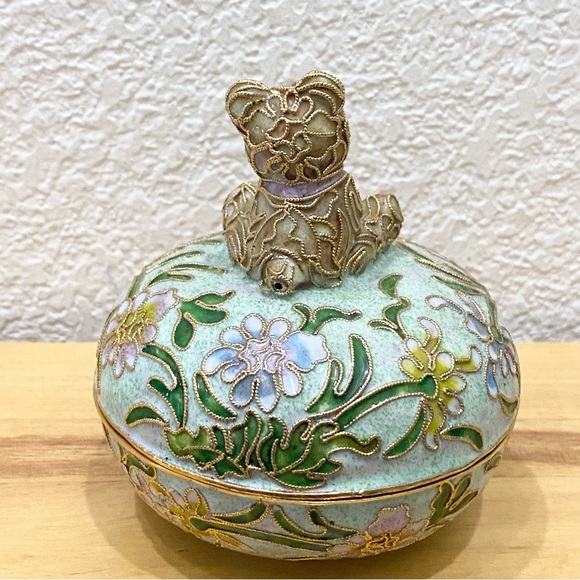 Vintage NYCO Nikki Yassaman Green Bear Trinket Box Faberge Enameled Art Figurine - Picture 9 of 13